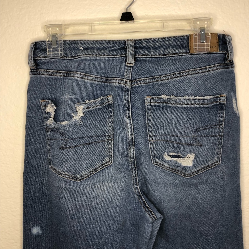 12 Long American Eagle Outfitters High-Rise Distressed Blue Mom Jeans - Picture 5 of 12